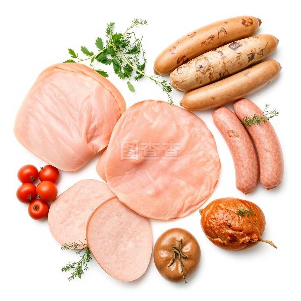 白色隔离的火腿与香肠 肉类产品的工艺与风味